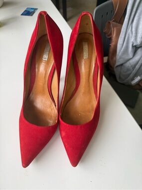 SCHUTZ Red Suede Pointed-Toe Pumps